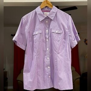 L.L. Bean Purple White Button Down Short Sleeve Shirt NWOT Medium